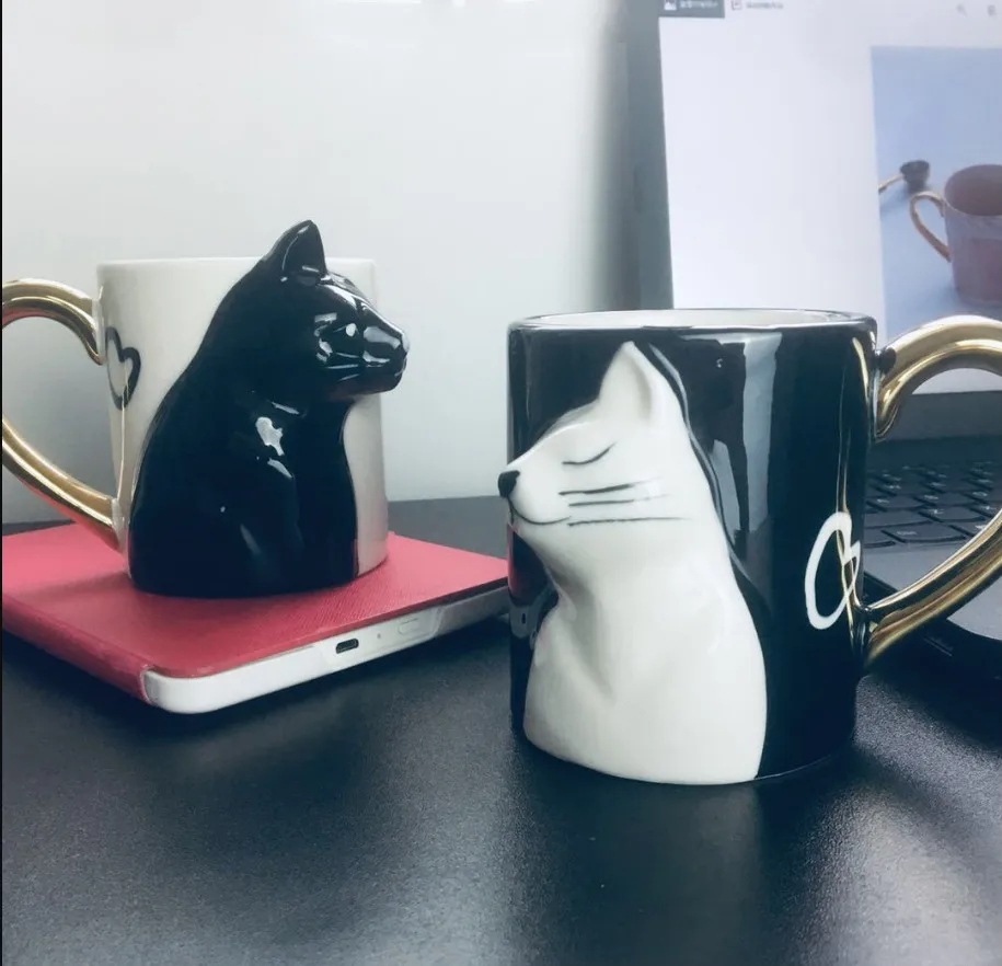 Кофейная кружка для пары Kiss Cat 2 шт. набор забавных чайных керамических чашек