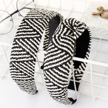 

DUOJIAOYAN Korea Hand Woven Girls Headband Lafite Grass Degree Hairband Spring Fashion Hair Hoop Knot Hair Accessories Women