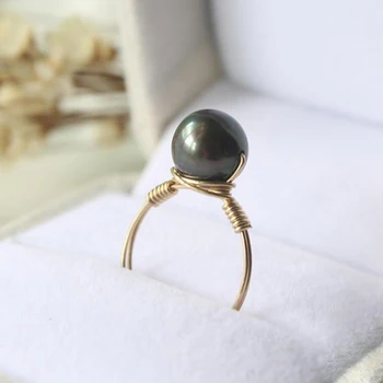 

9MM Black Pearl Rings Handmade Jewelry Gold Knuckle Ring Mujer Boho Bague Femme Minimalism Boho Ring for Women