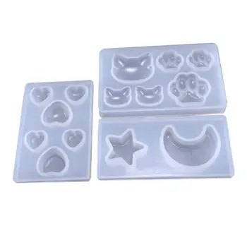 

3 Pcs DIY Star Moon Cat Footprint Love Heart Silicone Resin Mold Jewelry Tools