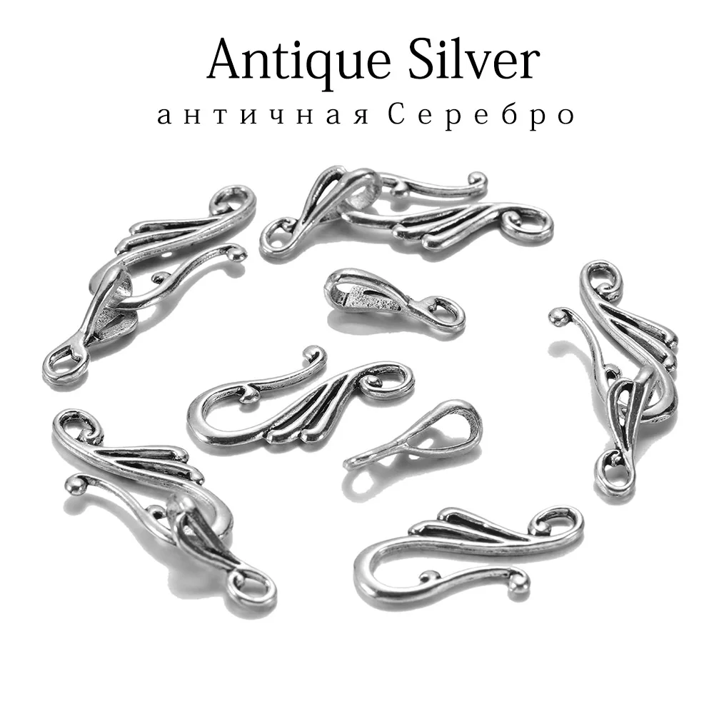 Antique Silver 10 шт. античная бронза, золото, музыкальная застежка в форме ноты из цинкового сплава, крючки для ожерелья, браслета, ювелирных изделий, сделай сам - Цвет: Antique Silver
