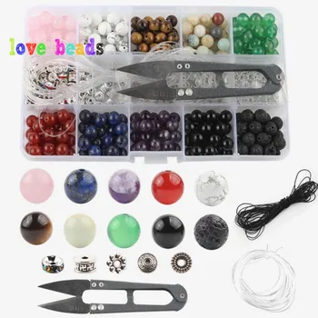 

8mm Stone Beads Jewelry Kit Box Set Agates Lava Rock Stone Bead Bulk Stone DIY Jewelry Making Bracelet Necklace Storage Box