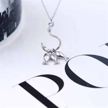 

New Personality Creative Cute Three Small Fish 925 Sterling Silver Jewelry Hook Temperament Clavicle Chain Necklaces H485