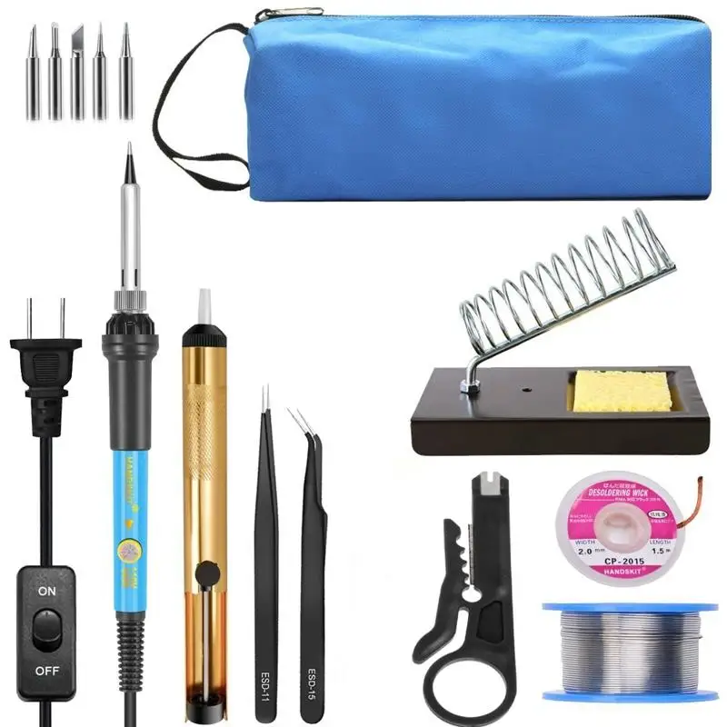 

Hot 110V 220V 60W Adjustable Temperature Electric Soldering Iron Kit 5 Soldering Iron Tips Tweezer Welding Tool Soldering Holder