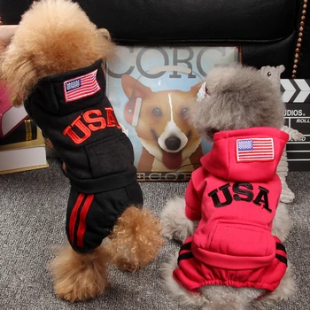 

USA Winter Dog Clothes Fashion Pet Dog Coats Jumpsuit 100% Cotton Jacket Hoodies Sport Clothing For Small Dogs Apparel