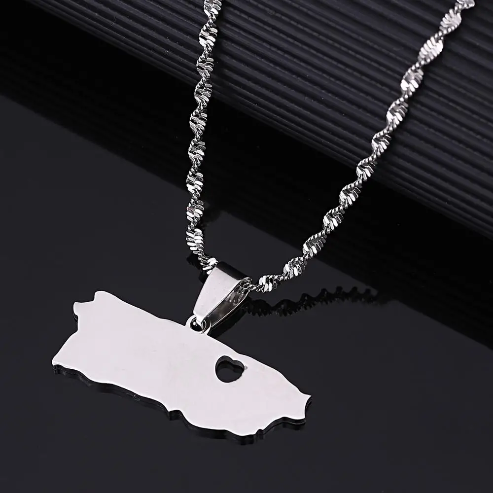 Stainless Steel Silver Color Puerto Rico Map Pendant Necklaces For Women Girl Puerto Ricans
