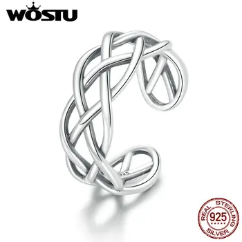 

WOSTU Woven Texture Open Ring 925 Sterling Silver Adjustable Size Geometry Rings For Women Fingers Daily Style Jewelry CQR675