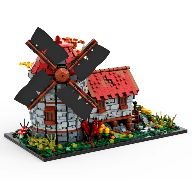 2064Pcs MOC 58912 Modular Medieval Windmill Architectural Model Street View Building Block Kit Designed by Peeters