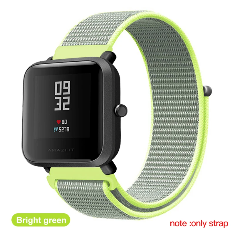 Bright green BAPICK 20/22 мм нейлон Спортивный ремешок для Xiaomi Amazfit Bip Gts Gtr Ремешок Браслет Для Xiaomi Huami Amazfit темп Stratos Gtr 42 47 мм ремешок - Цвет: Bright green