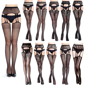 

Fashion Sexy Lace Stockings Tights for Women Black Fishnet Stocking Crotchless Erotic Lingerie Nightclubs Embroidery Pantyhose