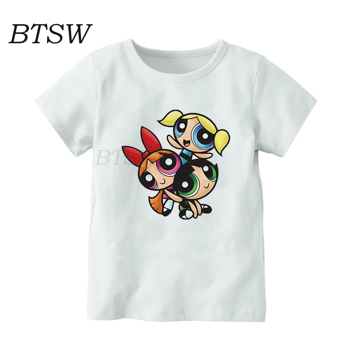 

Summer Boys/Girls Summer Cute Cute Cartoon The Powerpuff Girls Print T Shirt Kids Tees Short Tops Children Cute White T-Shirt