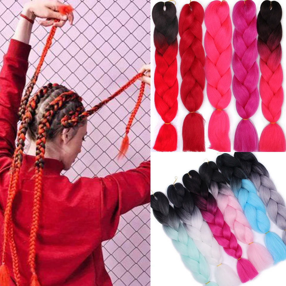 

Hair Extensions Ombre Pure Mix Color Jumbo Braids For Girls Women Lady Synthetic Braiding Kanikalon hair crotchet Daily Use