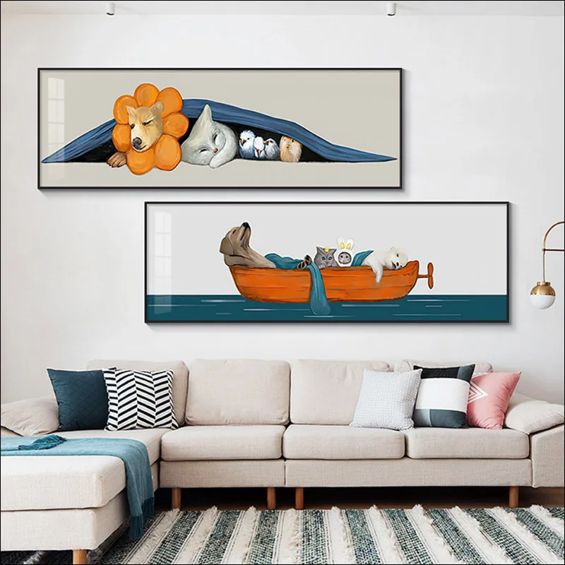 

Animal Cartoon Poster Modern Canvas Painting Children's Wall Painting Cute Dog Lion Panda Penguin Waterproof Printing Post