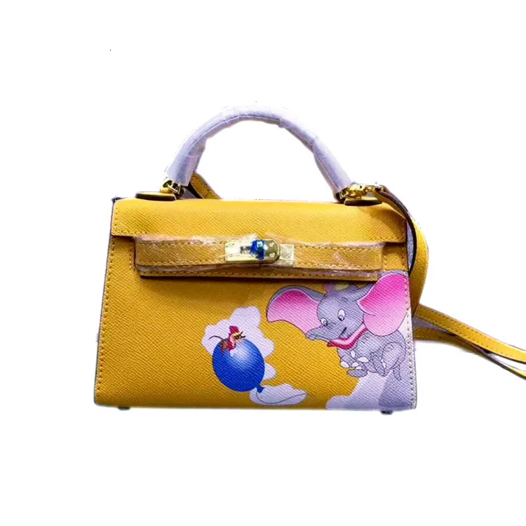 

Ladies Handbag Cowhide Hand Prints Printing Cartoon Small Fly Atmosphere Handbag Single Real Leather Shoulder Bag