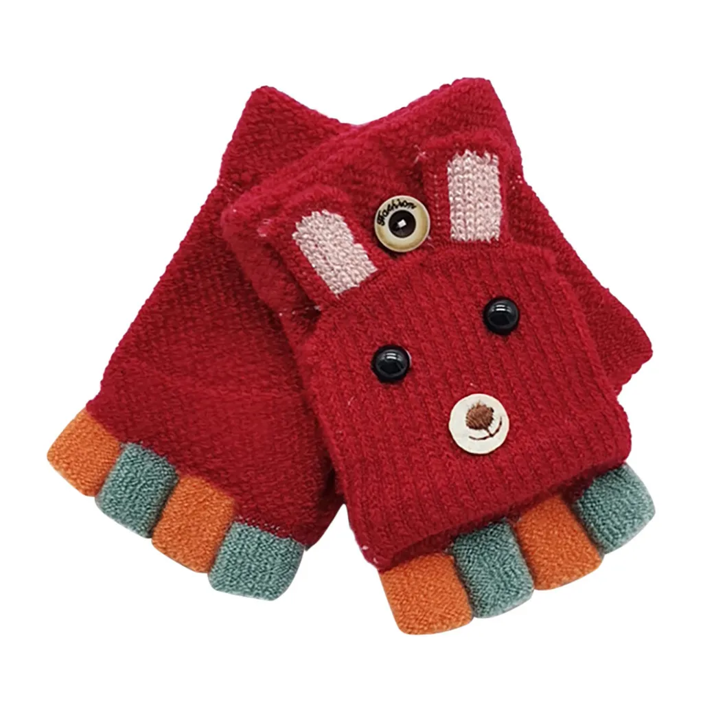 Детские зимние Рождественские перчатки с Откидывающейся Крышкой на половину пальца, модные новые детские перчатки для девочек и мальчиков, Аксессуары#445 - Цвет: Красный
