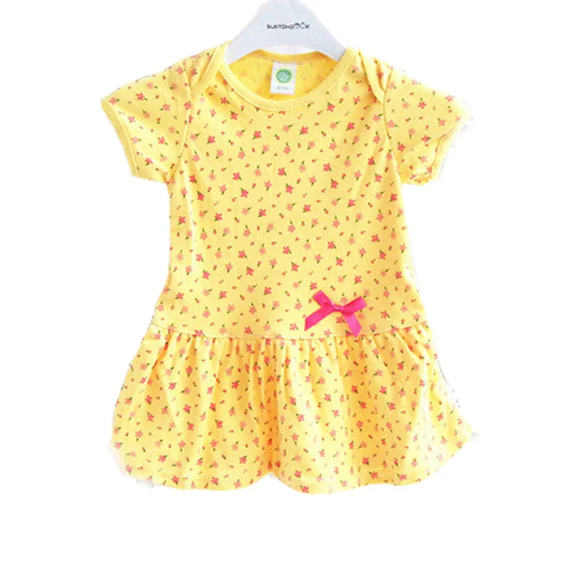 Милое детское хлопковое Полосатое платье в горошек с цветочным принтом, футболка, жилет, детские платья для девочек - Цвет: Цвет: желтый