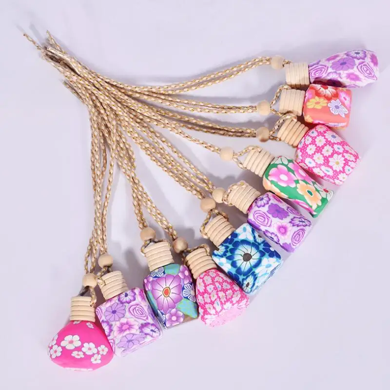 

Car Styling Floral Art Print Hanging Air Freshener Perfume Diffuser Fragrance Bottle Empty Container LX3576