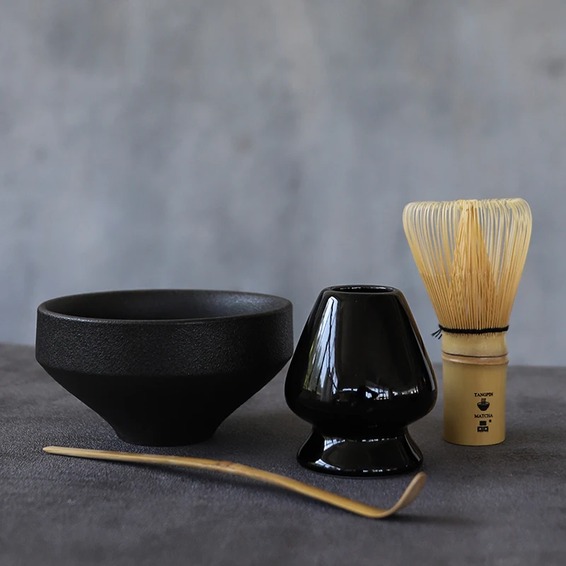 Tangpin-Ceramic Matcha Gift Set, Matcha Bowls, Ceremic Bowl, Whisk Holders, Japanese Tea Sets, 4 Pcs/Set