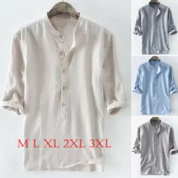 

Summer Men's Clothes Striped 3/4 Sleeve Shirt Loose Casual T-Shirts Tops M-3X