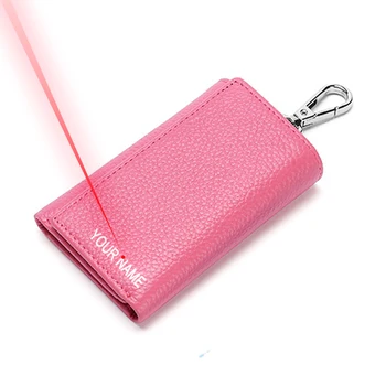 

Personalised Key Bags Genuine Leather Man / Woman Key Box Card Wallet Free Engraving Your Name on The Key Case 5 Colors