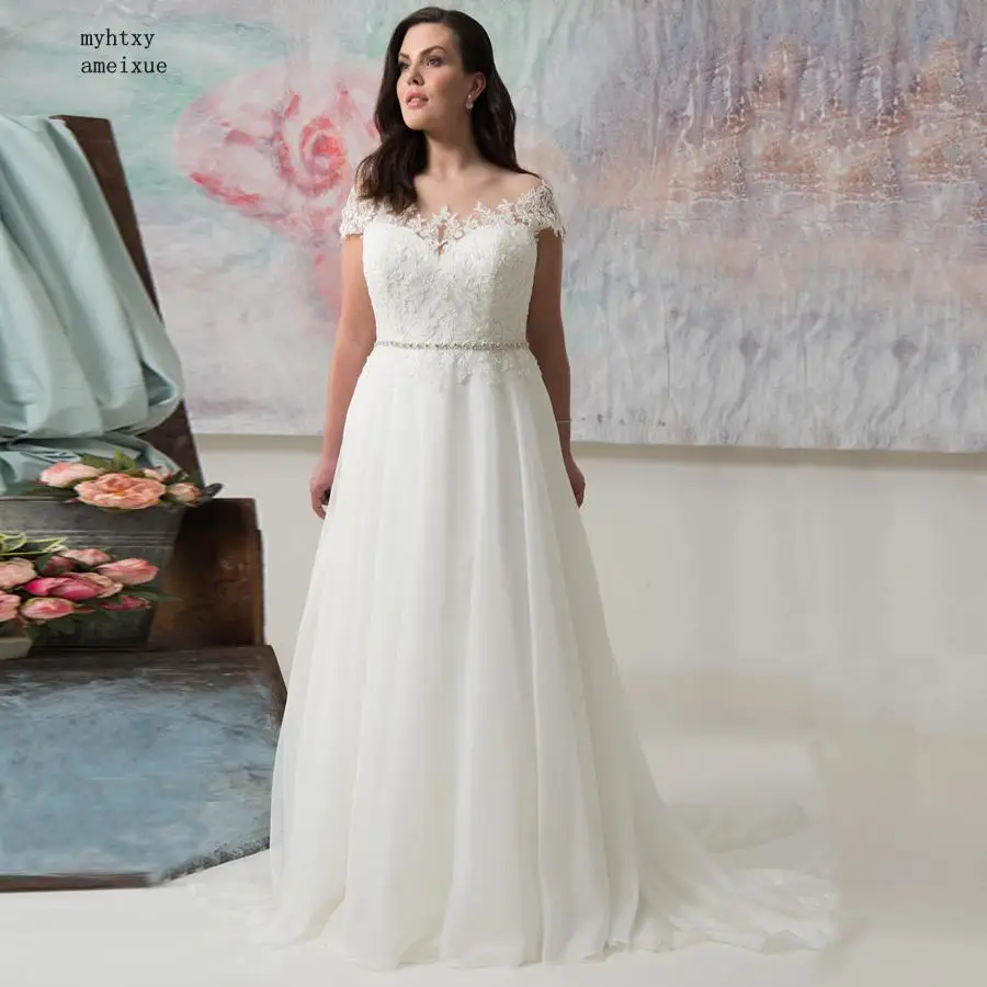 

Chiffon O-neck Sweep Train Floor-length Zipper A-line Regular Cheap Plus Size Wedding Dress 2020 Bridal Gown Robe De Mariee