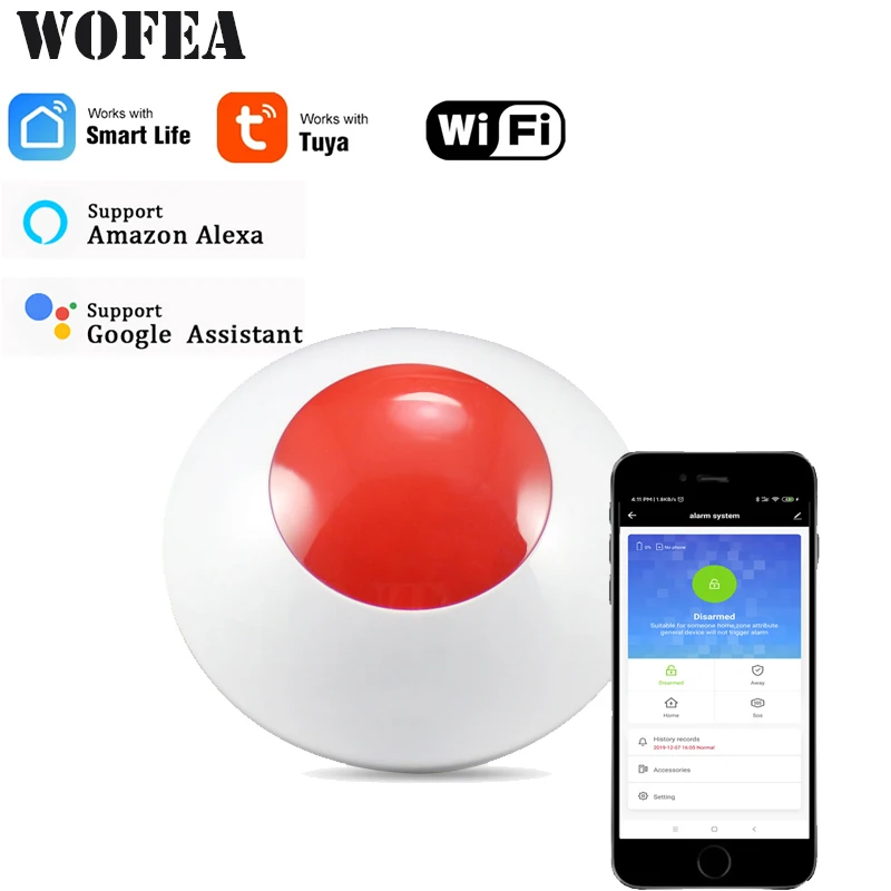 Wofea wifi умная Вспышка Сирена Стробоскопическая сирена работает с tuya совместима Alexa