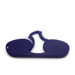 Compact Pince-nez Style Reading Glasses - Unisex Nose Clip Readers Without Sideburns - +300 (Blue)