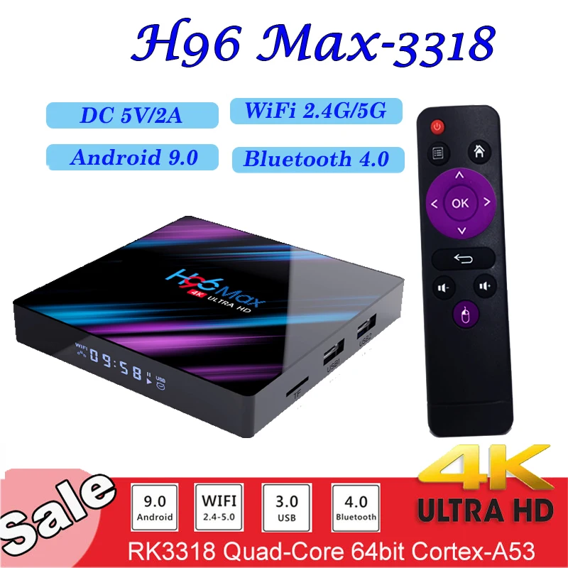 Google Play android tv box H96 MAX Rockchip 3318 4G 64GB Android tv box 2,4/5,0G WiFi Bluetooth 4,0 4K 3D USB3.0 Android tv box