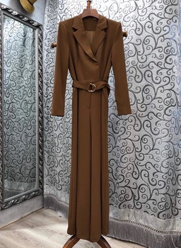 

2020 Early Autumn New Women's Lapel Buckle Belt Waist Hugging Decoration Solid Color Long Sleeve Jumpsuit Casual 804