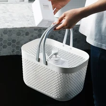 Портативная корзина для хранения ванной комнаты с ручкой прочная ротанговая пластиковая ванная домашняя корзина для хранения душевой корзины