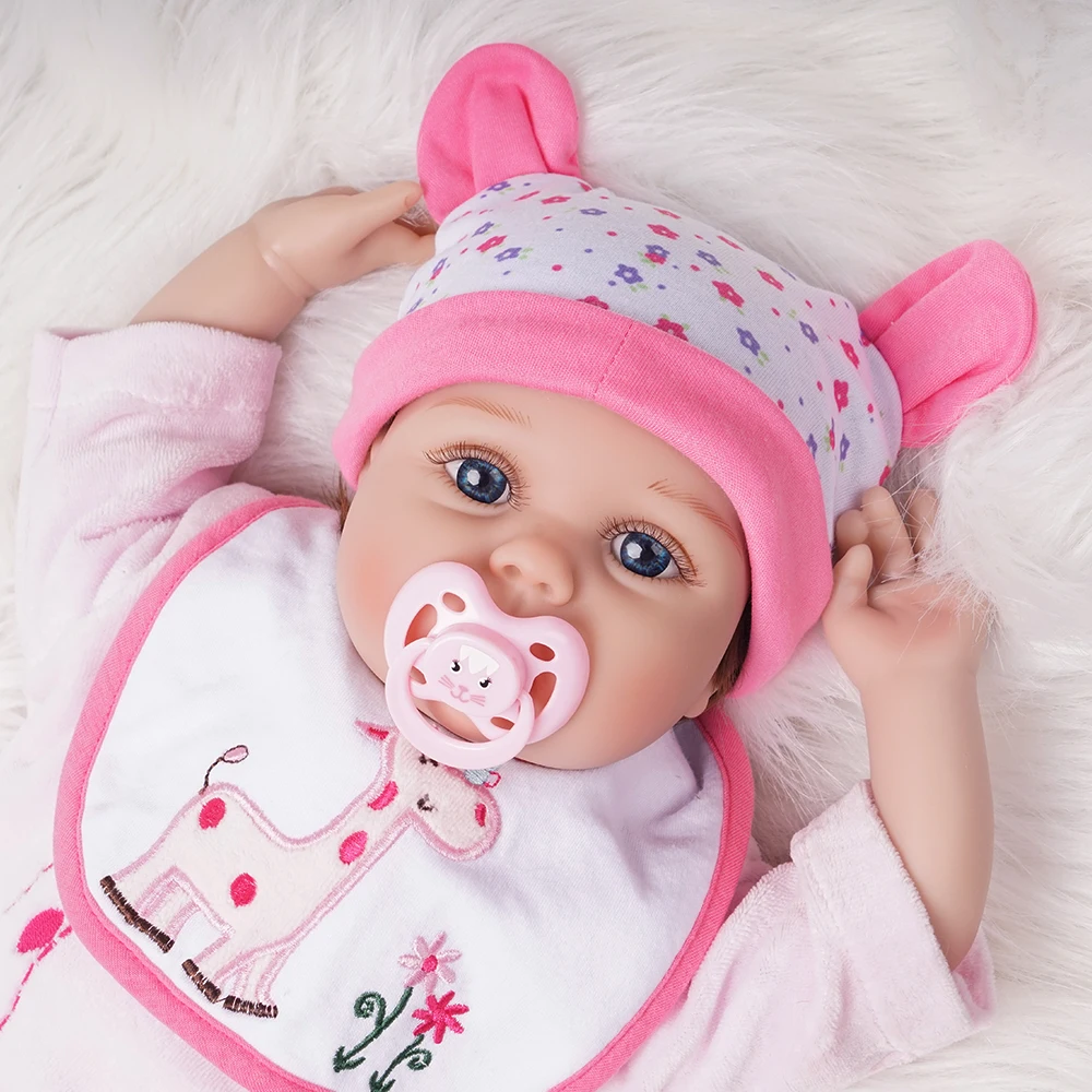 Kopen 55 Cm Bebe Reborn Baby Pop Meisje Pasgeboren Levensechte Speelgoed Gift Siliconen Vinyl Roze Outfit Met Speelgoed Giraffe