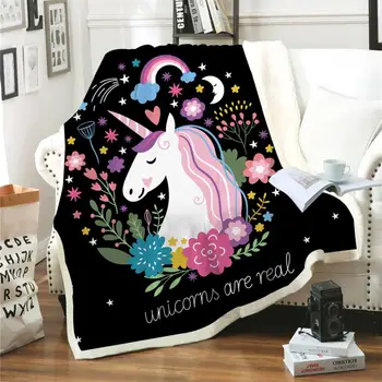 

Mysterious Cartoon Unicorn Blanket For Sofa Thick Warm Plush Velvet Blanket Winter Soft Double Throw Blankets For Adult Bedcloth