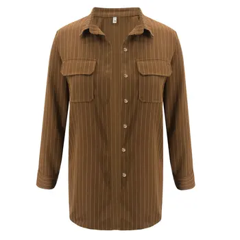 

2020 New Blouse Women Casual Striped Top Khaki Shirts Blouses Female Loose Blusas Autumn Fall Casual Ladies Office Blouses Top