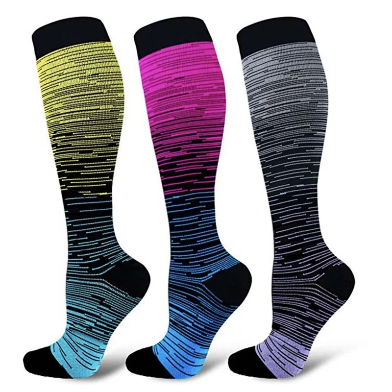 

New Compression Socks multicolor Knee High/Long Gradient Printed Polyester Nylon Hosiery Footwear Accessories For Women Men