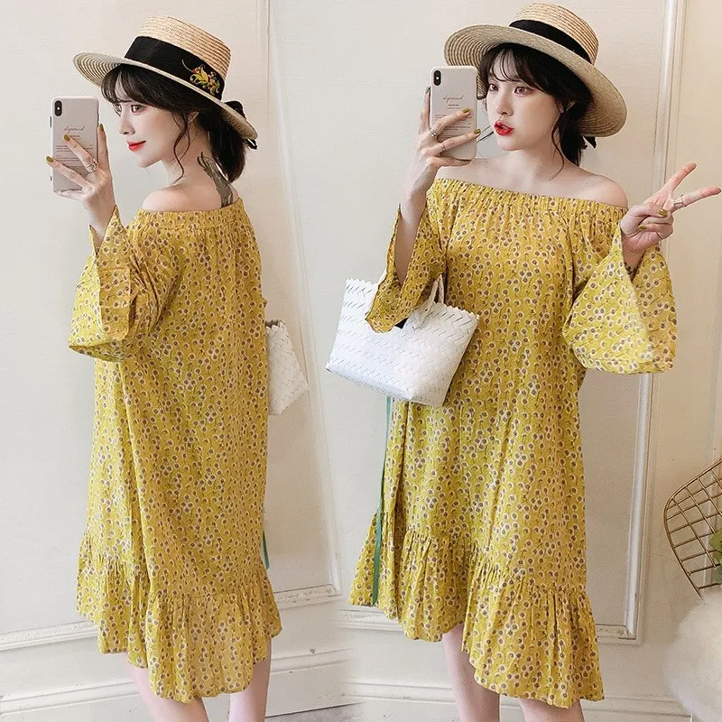 

Pregnant Women Summer Wear 2019 New Style Fashion Models Summer Tops Fashion Mom Fashion Horizontal Neck off-Shoulder Loose Sund