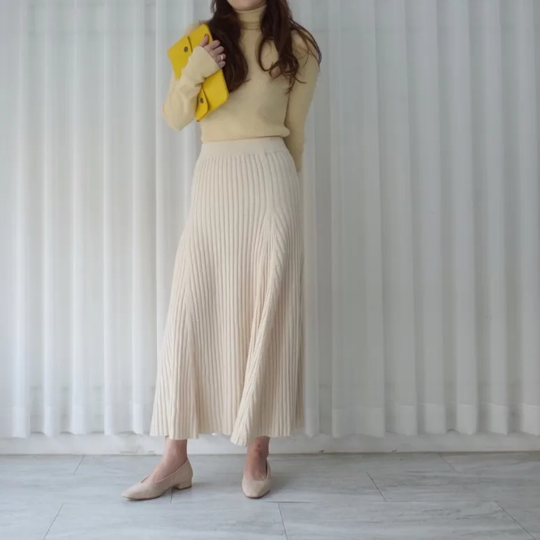 Autumn Female Knitting Umbrella Skirt Solid Color High Waist Stretched Women Pleated Maxi Skirts Plus Size Female Clothes