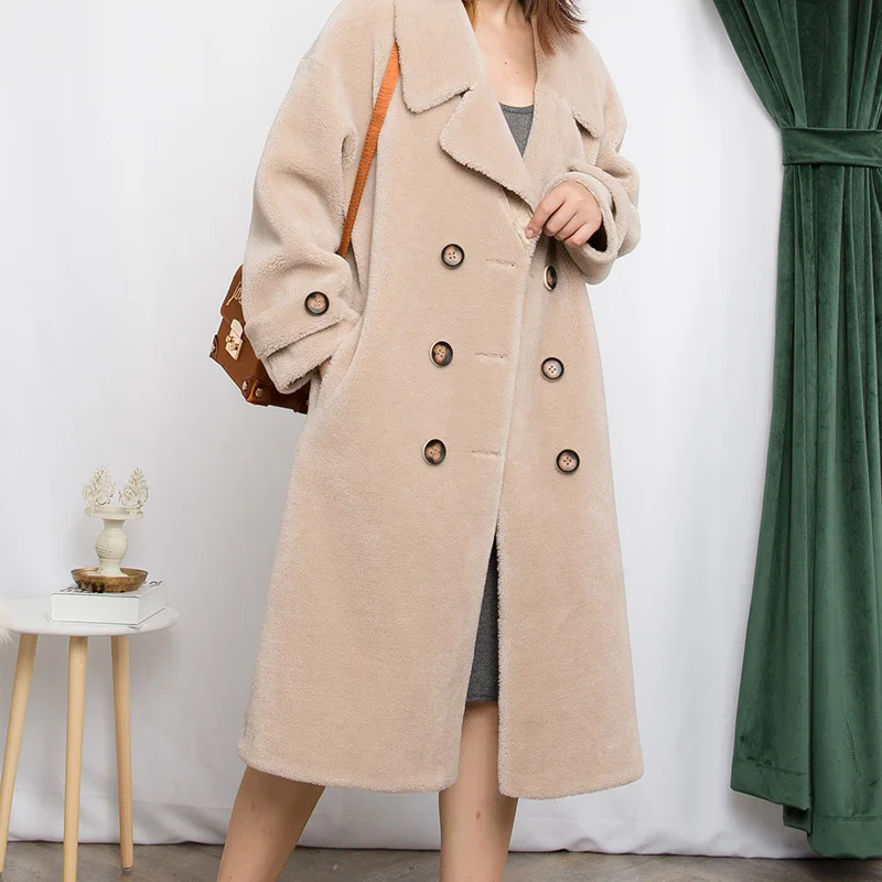 

Wool 100% Coat Female Sheep Shearling Fur Long Coats 2020 Winter Jacket Women Lamb Fur Jackets Suede Lining MY3706 s s