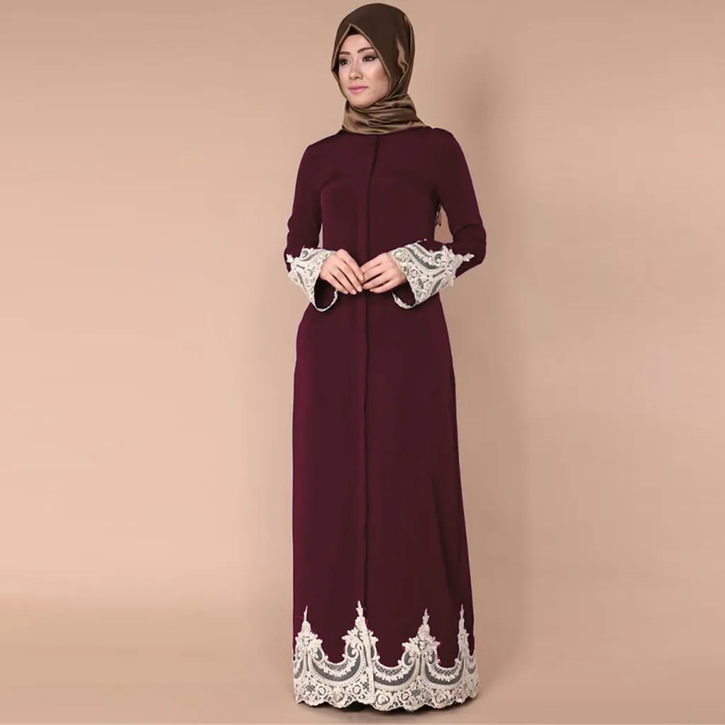 Мусульманские женские кружевные отделанные спереди Абая мусульманское Макси халат-кимоно мусульманская одежда для Дубай одежда абайя s для женщин плюс размер S-2xl# J30