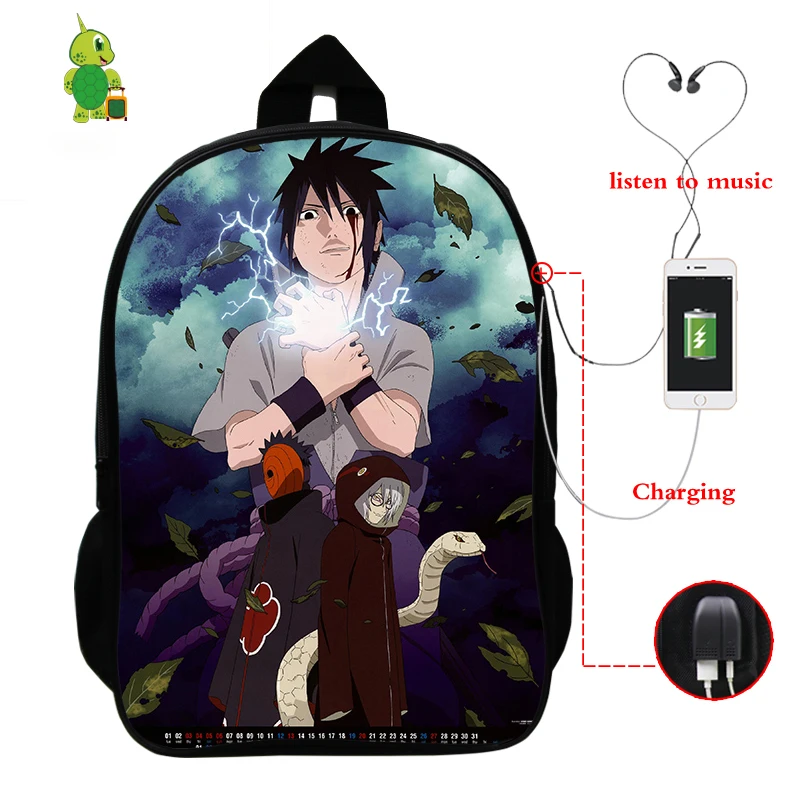 Наруто Саске Akatsuki рюкзак USB зарядка Рюкзак для ноутбука школьные сумки для подростков дорожные сумки через плечо для мужчин и женщин рюкзак
