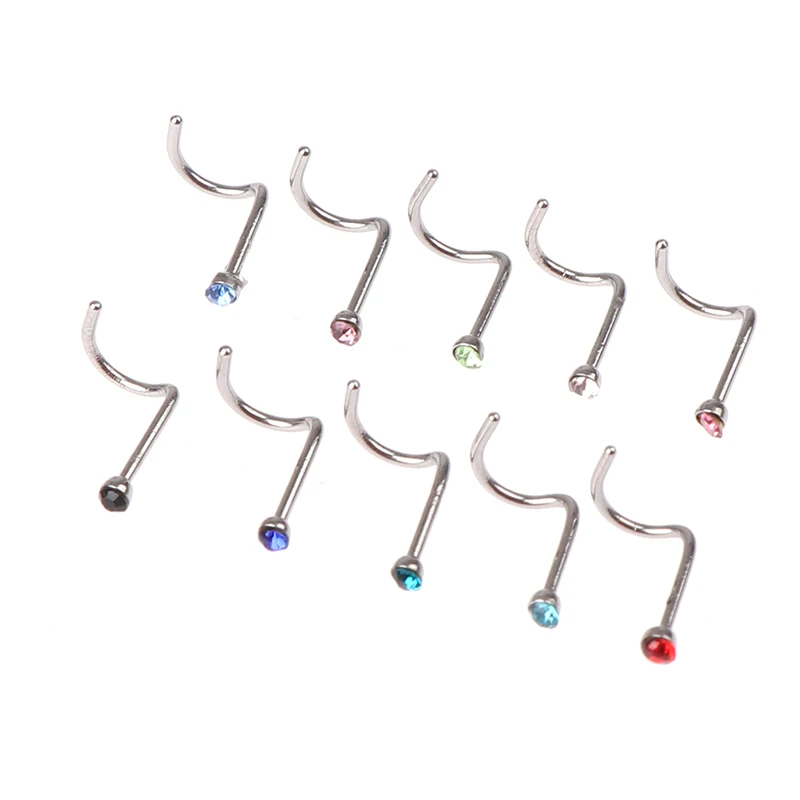 20G Nose Studs Surgical Steel Nostril Studs Screws Nose Ring Hoop Body Piercing Silver Color Heart Stud 5 9 21Pcs
