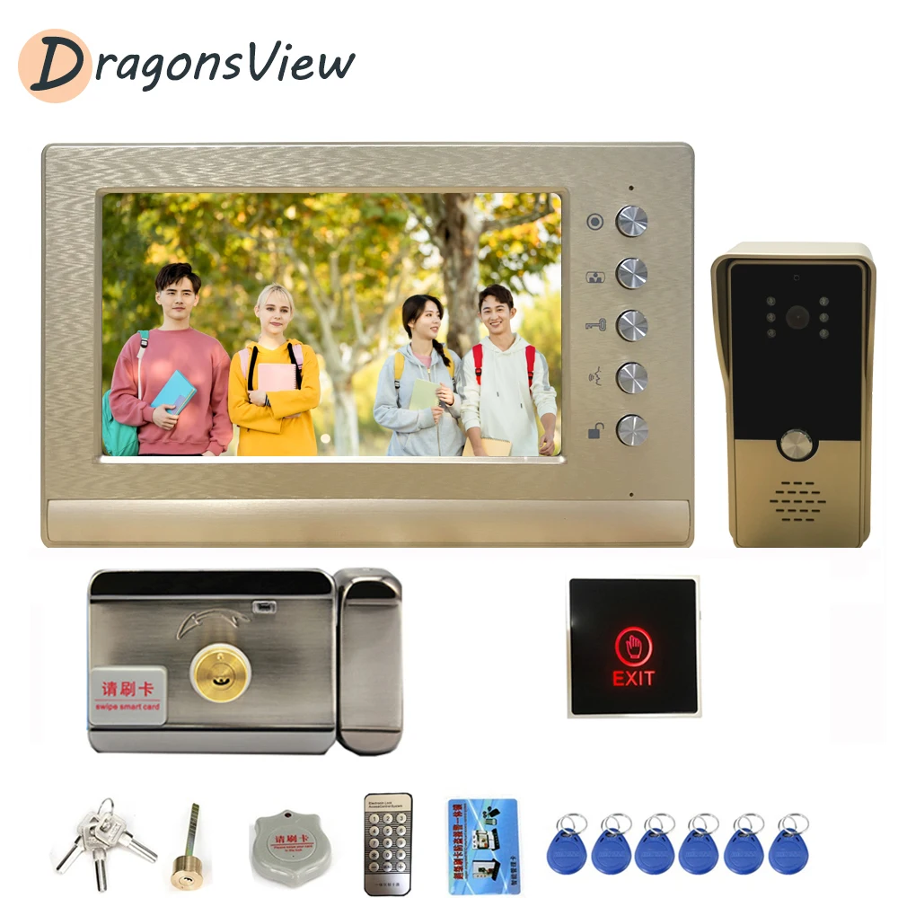 Видеодомофон Dragonsview с замком видеодомофон ИК видением дверной звонок камера 7