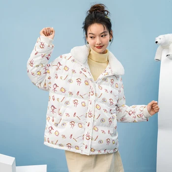 

INMAN 2020 Winter New Arrivals Embroidered Hoodies Plush White Duck Down Short Thermal Sweet Lovely Coat Women's Down Jacket