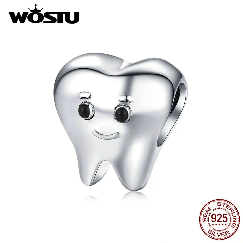 

WOSTU Genuine 925 Sterling Silver Lovely Tooth Beads Fit Original Bracelet Pendant Charms For Women Fashion Jewelry BKC1401