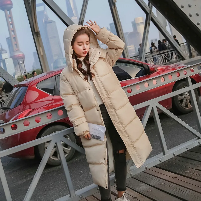 

Photo Shoot WOMEN'S Dress South Korea INS Cotton Coat Women's Fashion Long over-the-Knee Loose-Fit BF down Feather Cotton-padded