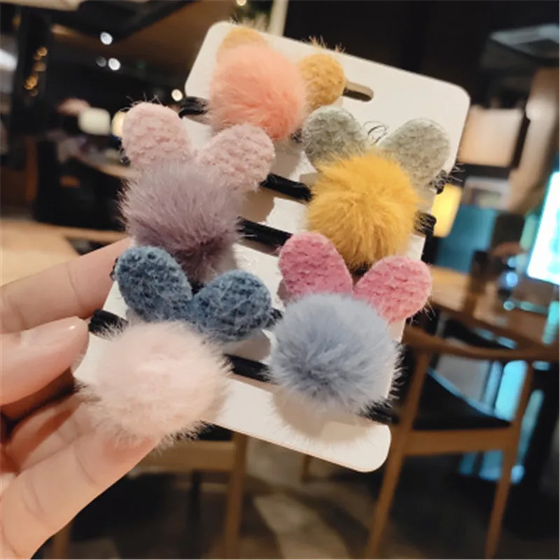 

Kids Children Girl Elastic Hair Band Cute Cartoon Rabbit Ears Plush Ball Pompom Fall Winter Head Wear Accessories-YHE-W11
