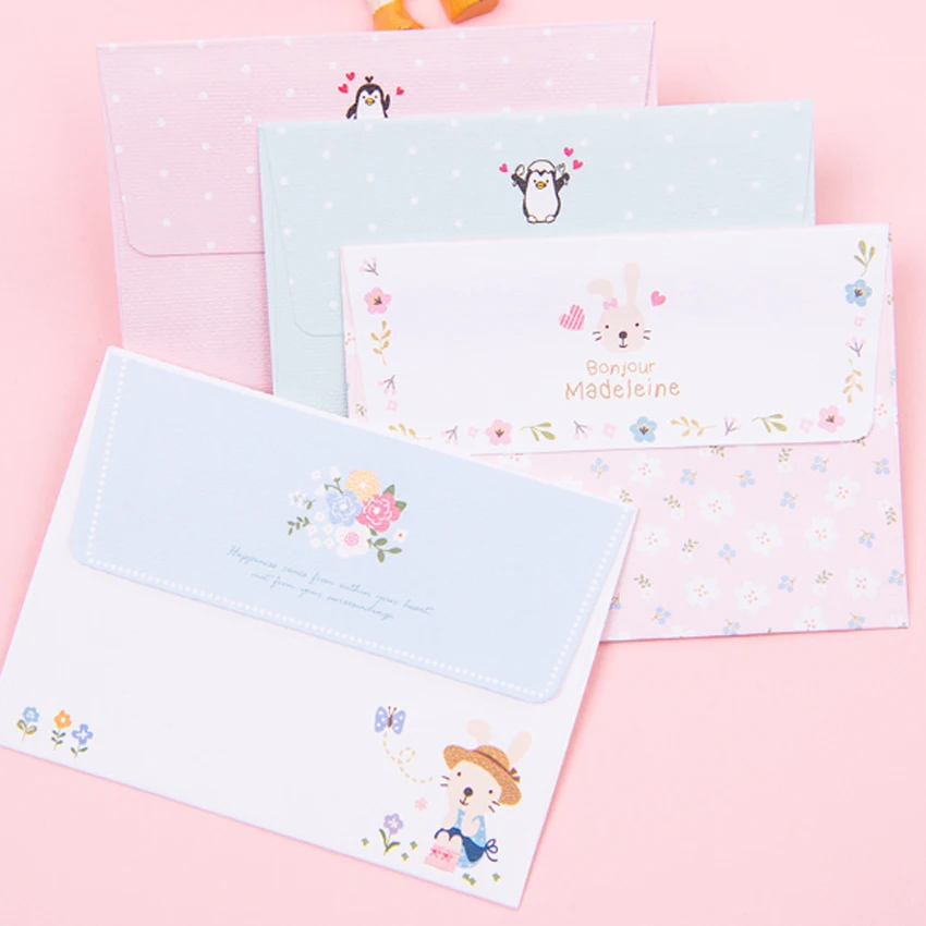 6Pcs/set Kawaii Rabbit Penguin Flower  2 envelope+4 paper letter creative Stationery gift school office supplies