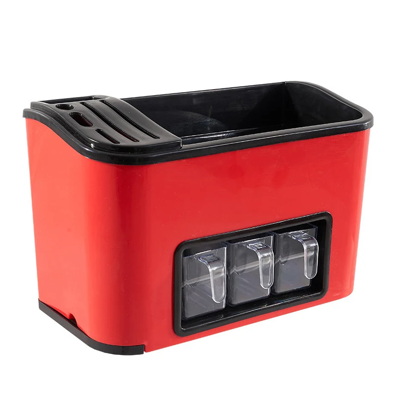 Домашний полезный кухонный набор коробок для приправ многофункциональный комбинированный держатель для ножей Кухня принадлежности стеллаж для хранения специй для кувшина органайзера - Цвет: Красный