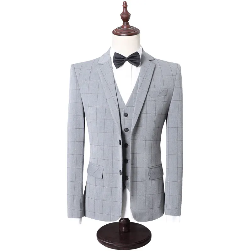 ZYFG free men smart casual suits sets slim fit Blazers+Pants+Vest sets formal wedding men Hidden lattice design suits 3 Pieces