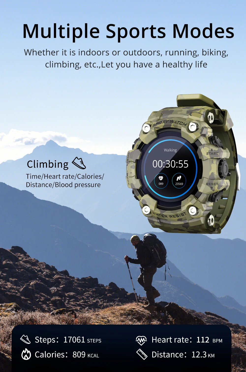 Fitness Tracker Bluetooth Smart Watch Heart Rate Monitor multi-sports mode ip68 Waterproof outdoor use phone Watch for Android