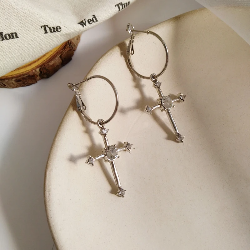 Gothic Zirconia Cross Earrings Women Earrings Simple Daily Casual Accessories Jewelry cross earrings
